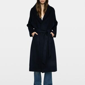 Zadig & Voltaire Navy Wrap Belted Wool Coat